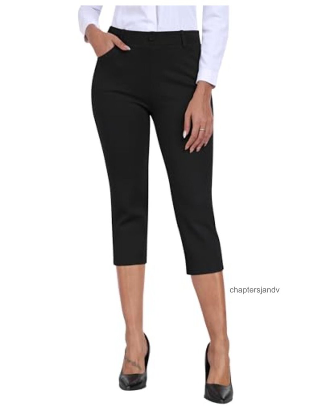 Women's Capri Pants Stretch Pull On Elastic Waist Pockets